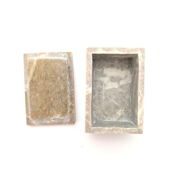 Vtg Beige Soapstone Marble Lidded Trinket Box Floral Inlay Rectangle India - Picture 8 of 16